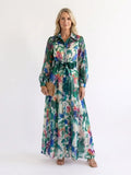 Carolina | Long Sleeve Printed Belted Maxi Dress
