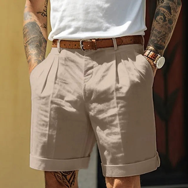 Stylische Gefaltete Leinen Herrenshorts Für Den Sommer