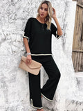 Stylish Women's Loungewear Set with Wide Pants and Split