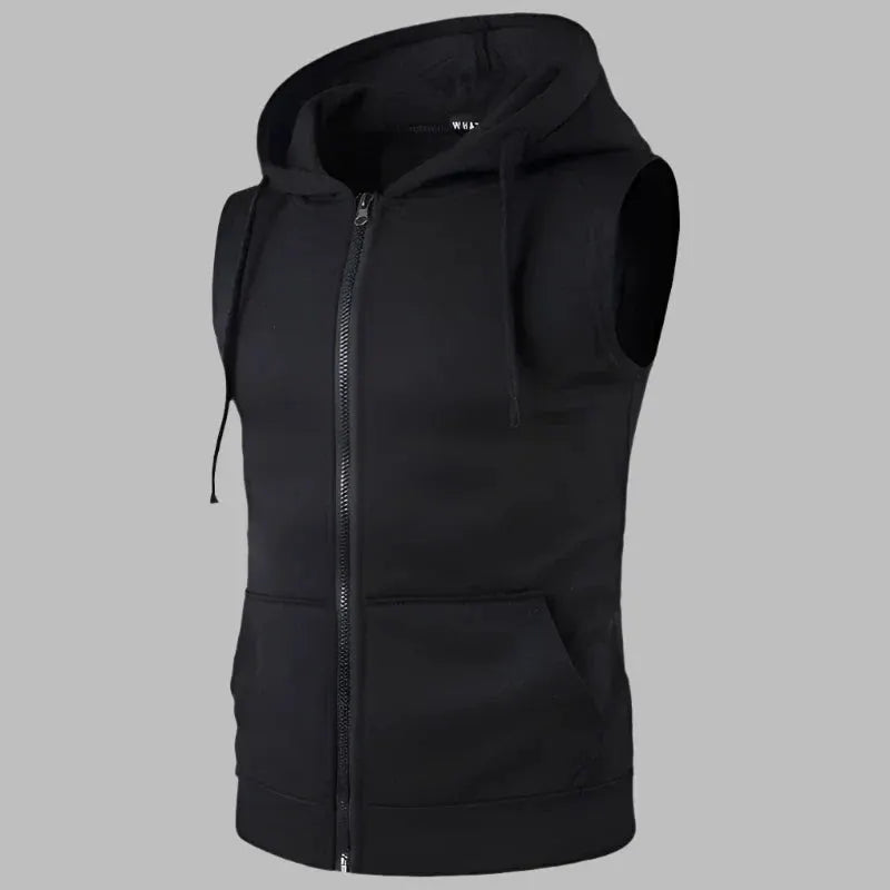 Ärmelloser Herrenpullover Mit Reißverschluss Und Kapuze