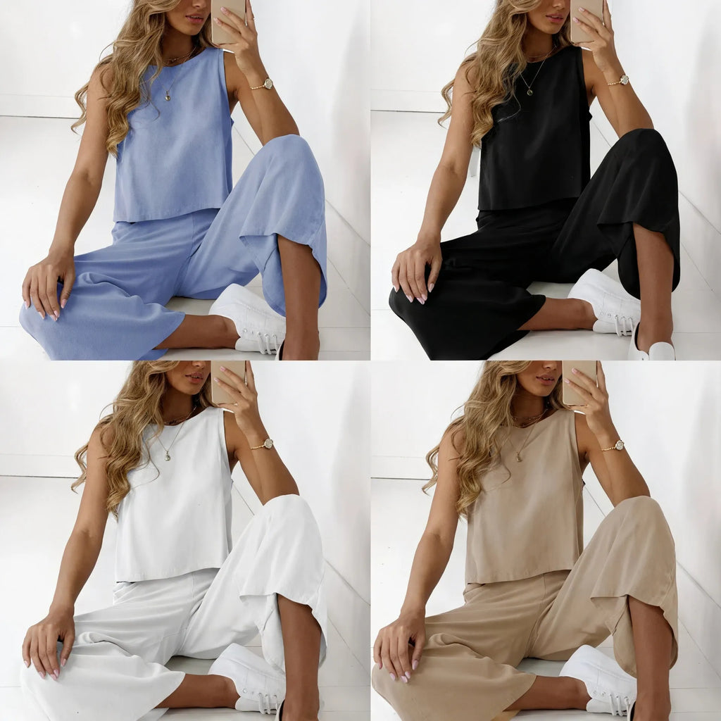 Leichtes Zweiteiler-Set – Ärmelloses Top, Weite Hose