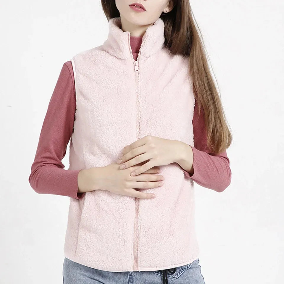 Warm Teddy Women's Bodywarmer with Zipper and High Collar