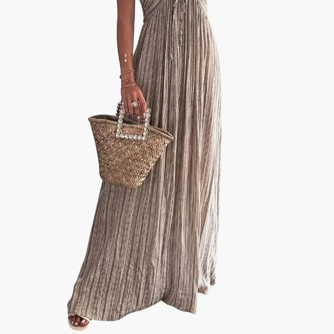 Women's Sleeveless Summer Midi Dress with Tie-Front Detail and A-Line Shape