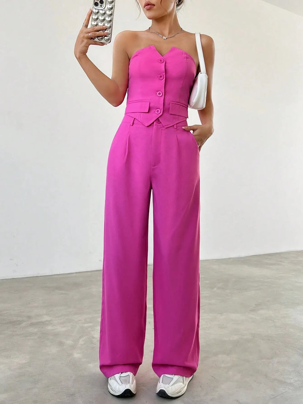 Conjunto Feminino CalÃ§a e Cropped Rosa JÃºlia
