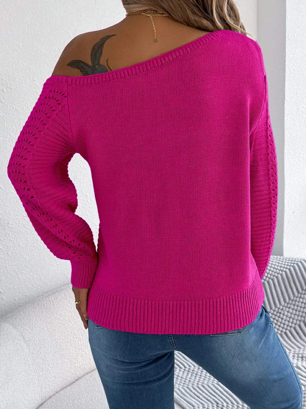 Openwork One Shoulder Cutout Long Sleeve Sweater
