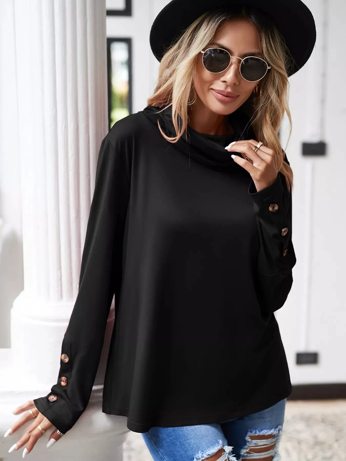 Cowl Neck Long Sleeve Blouse