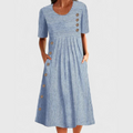 Dames Midi Jurk met Strepen en Knoopdetails