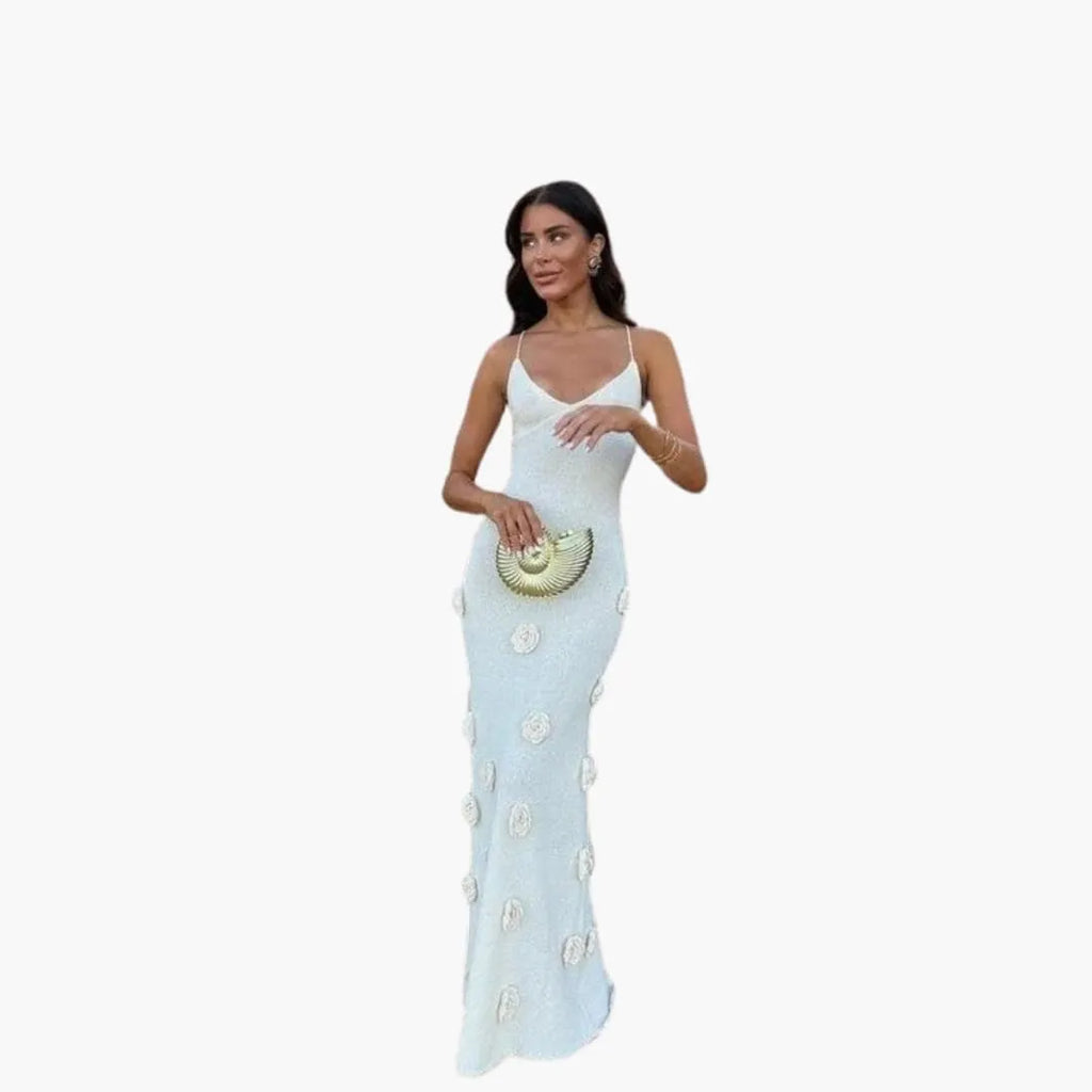 Womenâ€™s Strappy Maxi Dress with Low Neckline and Long Skirt