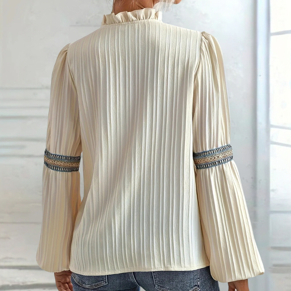 Elegant Beige Women's Bohemian Blouse with Long Sleeves