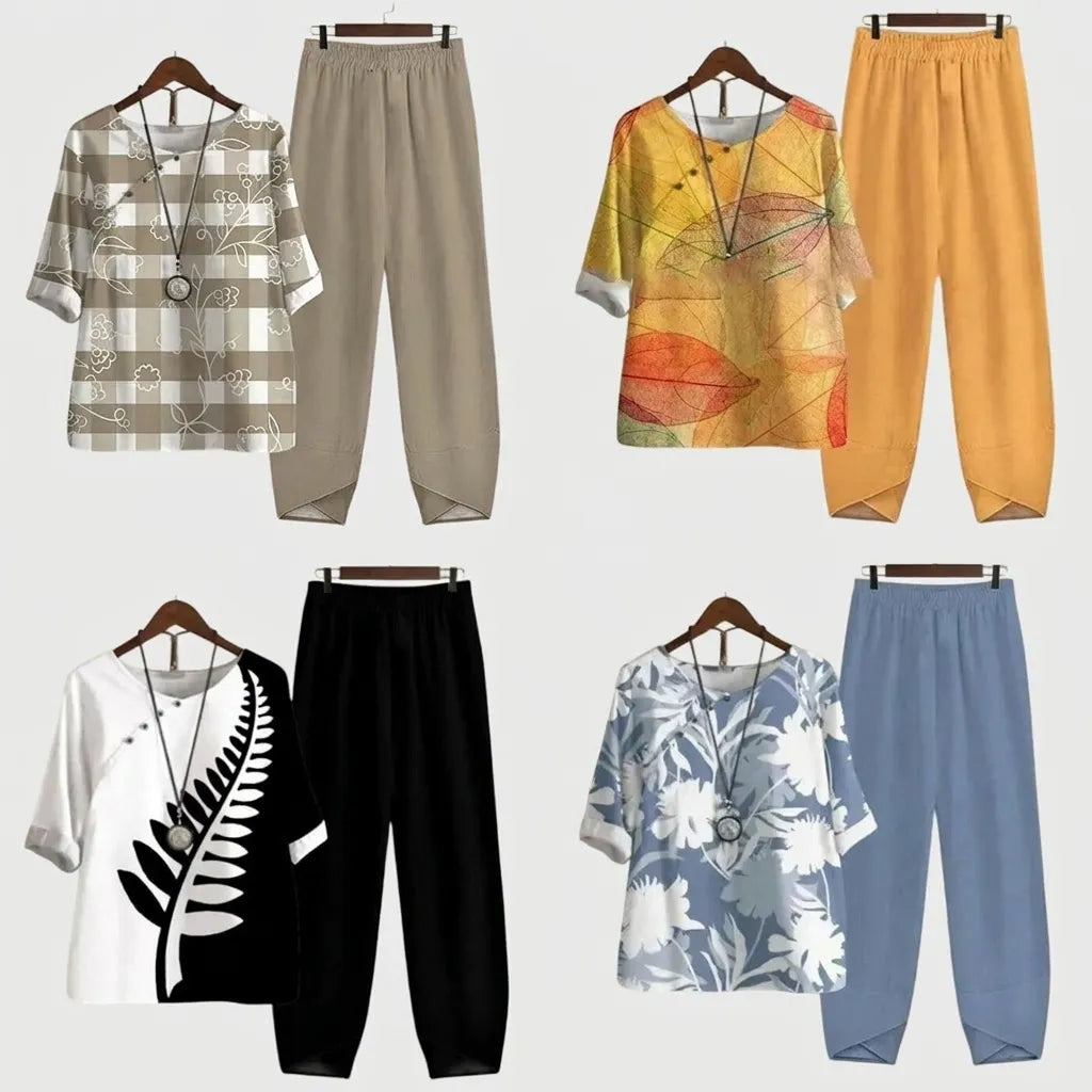 Women's Two-Piece Set with Butterfly Print and Loose Fit