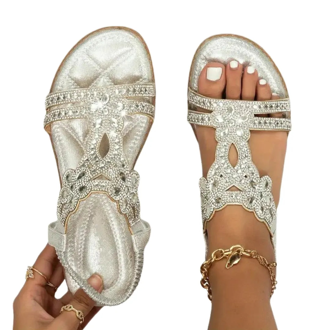 Flache Sandalen - Schick - Elastischer Knöchelriemen