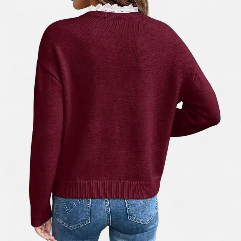 V-Hals  Dames Trui Met Kantafwerking | Zachte Gebreide Elegantie