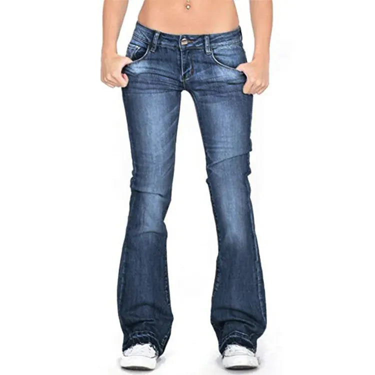 Damen Denim Low-Rise Flared Jeans mit lÃ¤ssigem Vintage-Look & Ausgestelltem Bein |
