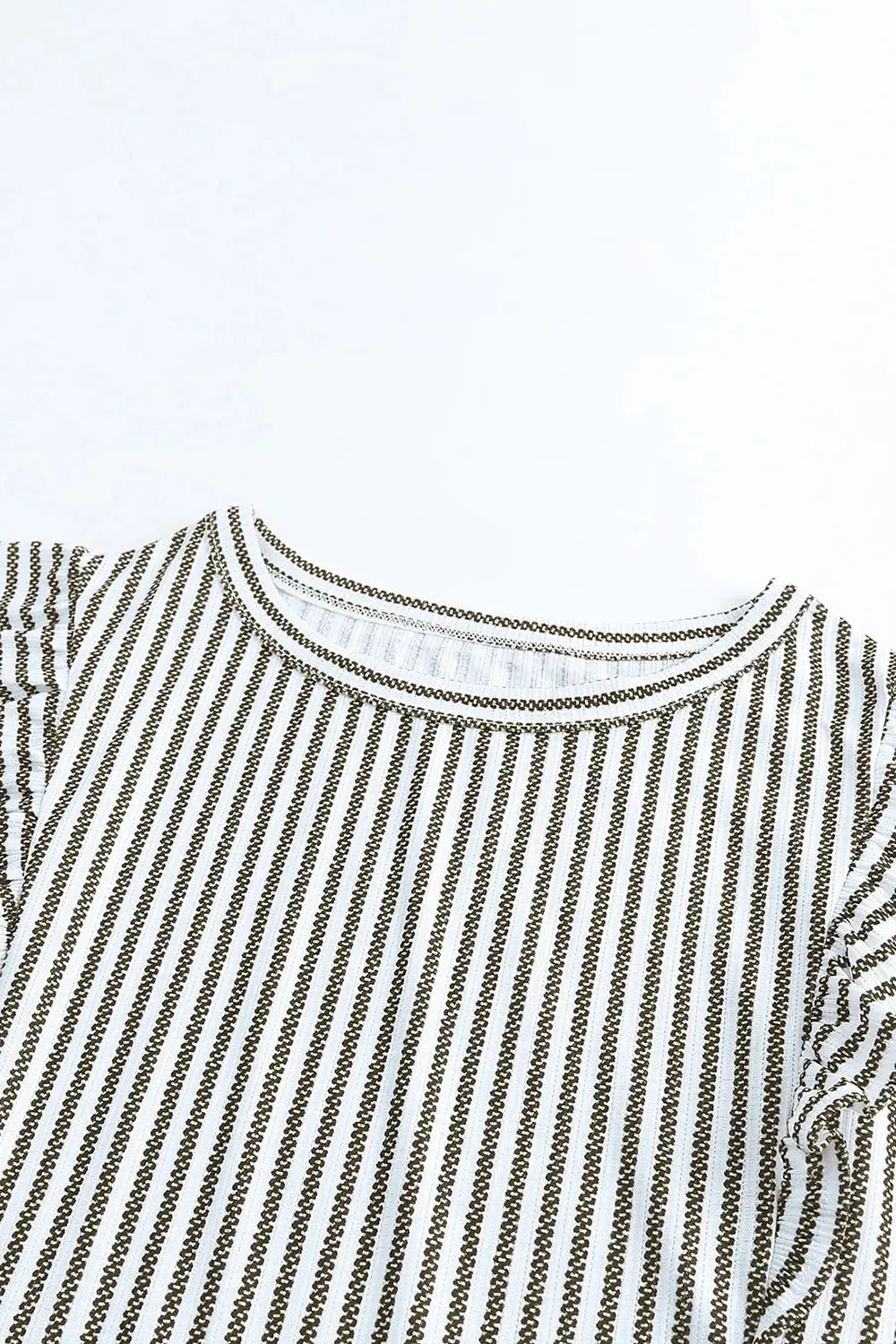 Ruffled Striped Round Neck Blouse