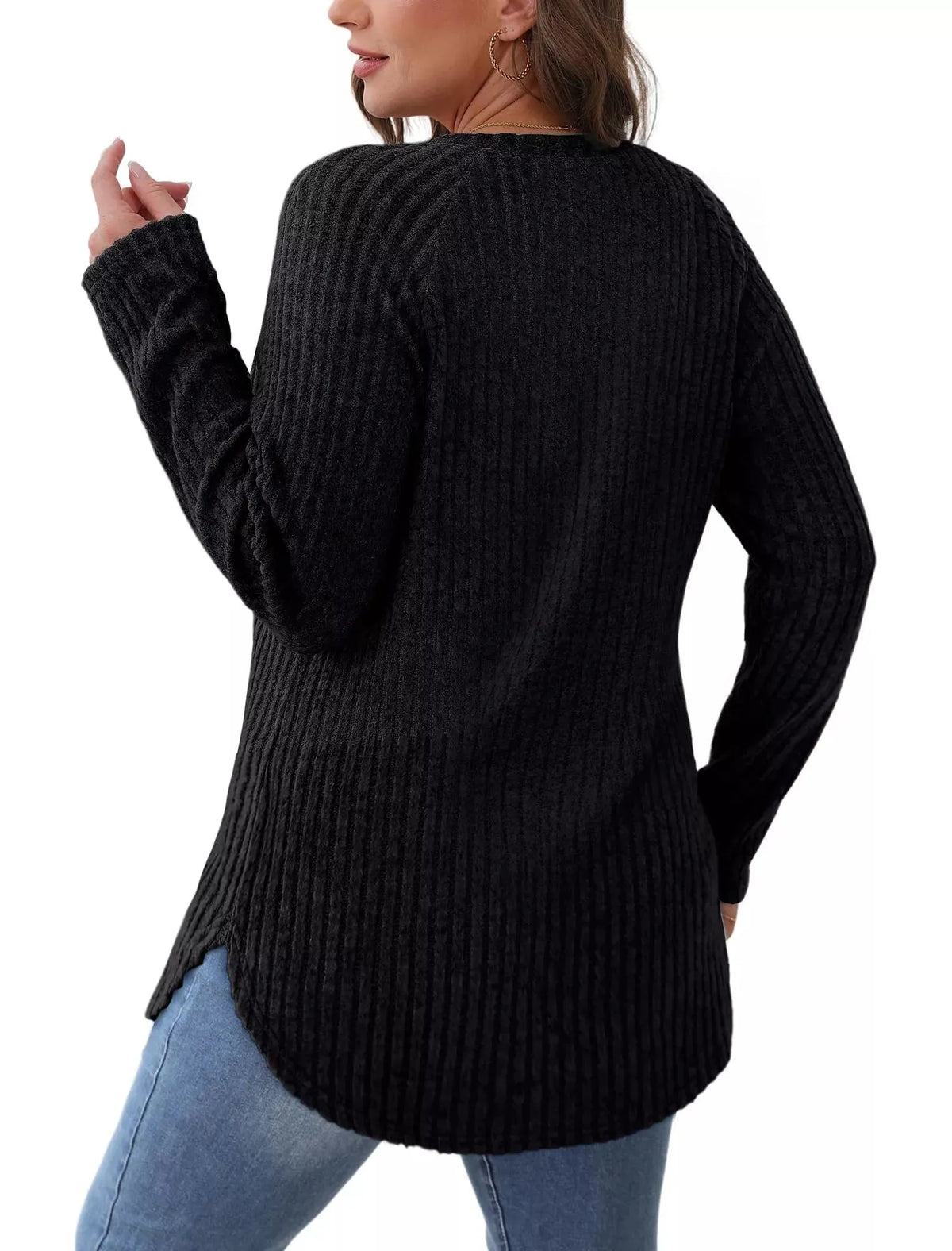 Casual Ribbed Knit Long Sleeve T-Shirt