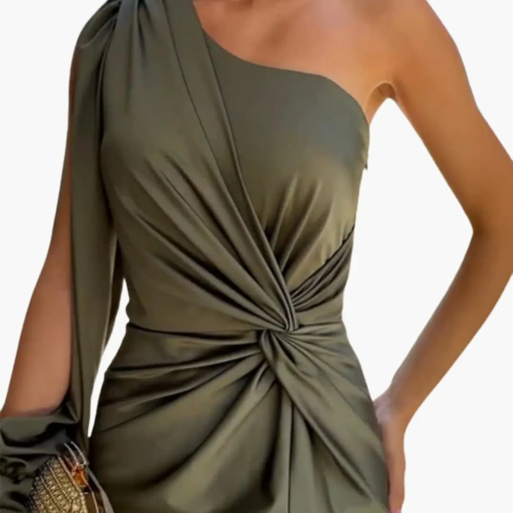 Womenâ€™s Midi Dress with Asymmetrical Neckline