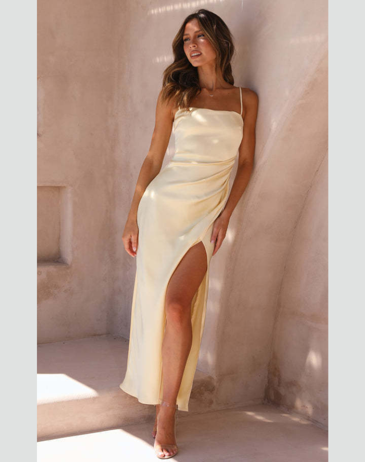 Elegant Women's Dress with Spaghetti Straps and Side Slit