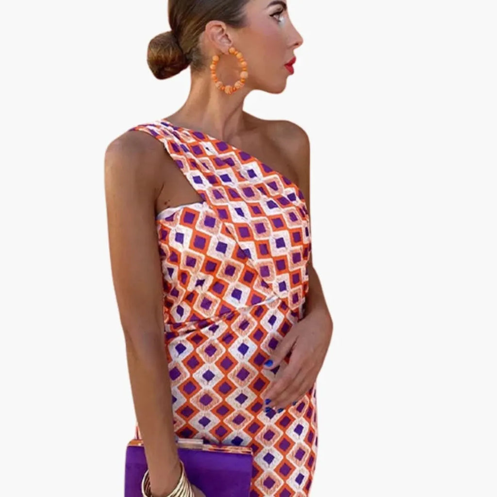 Womenâ€™s Dress with Asymmetric Neckline and Lightweight Material