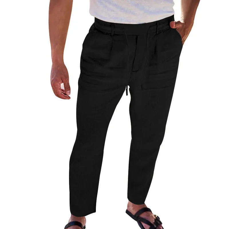 Herren lässige Leinenhose mit elastischem Bund
