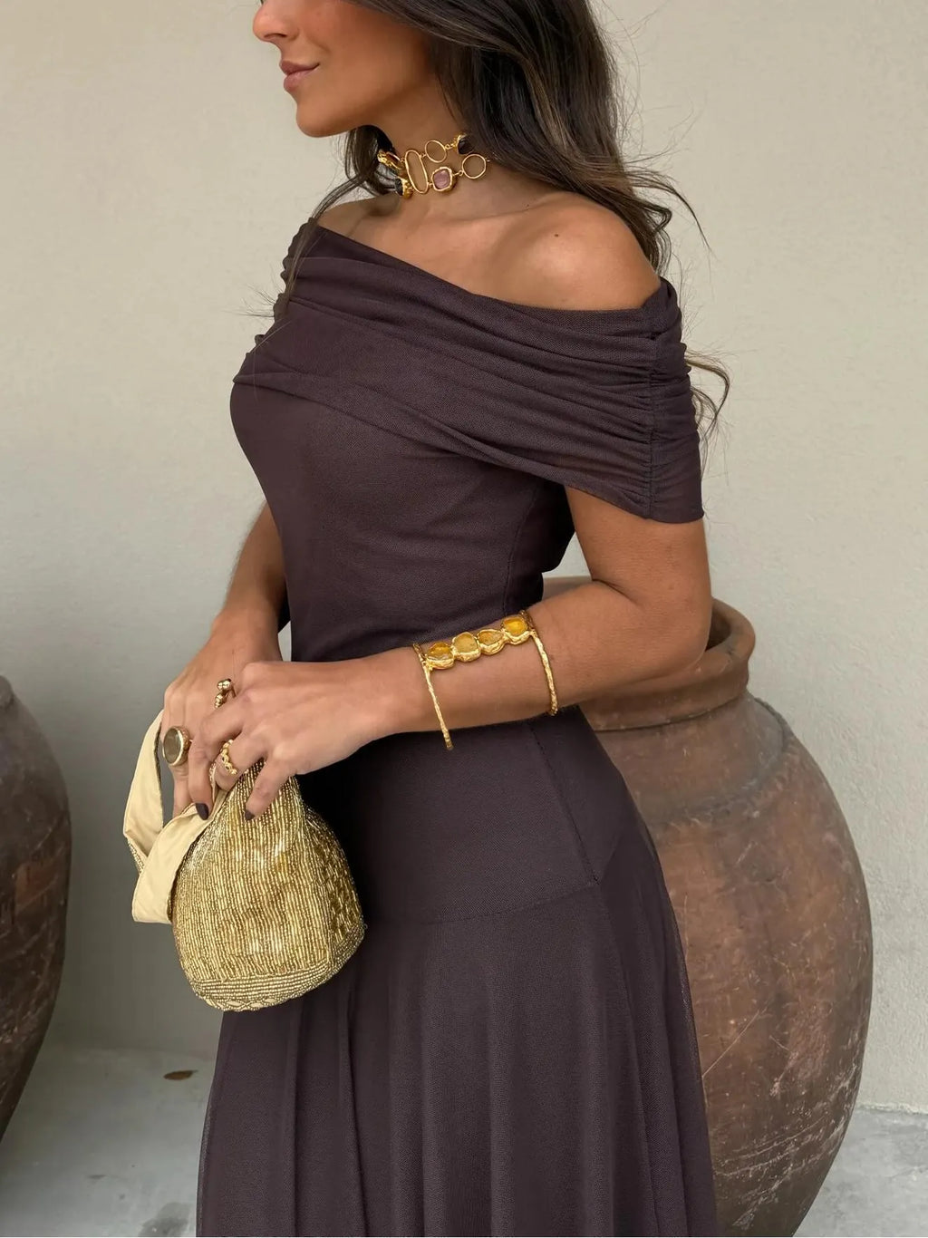 Chiffon Maxi Dress for Women with Airy Design and Subtle Shine