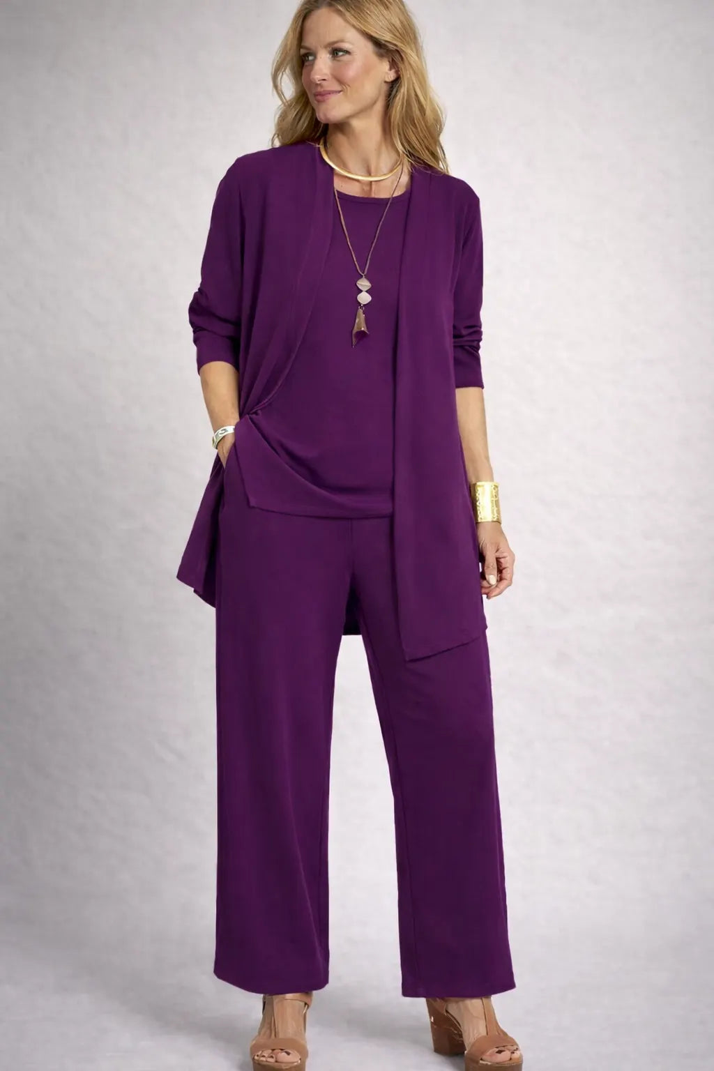 Damen 3-Teiliges Set mit Cardigan und Weiter Hose