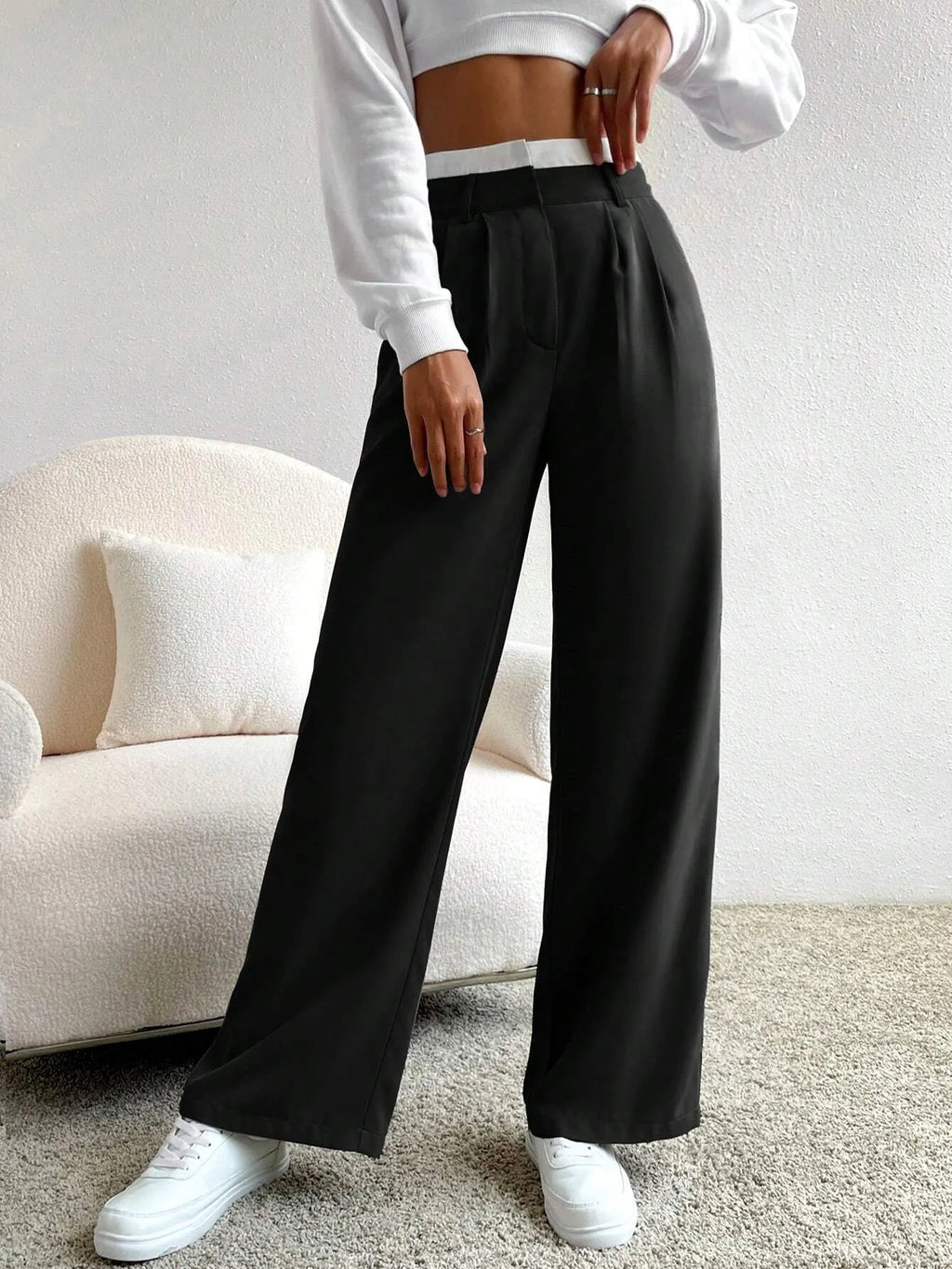 CalÃ§a Feminina Pantalona Paris Preto com Branco