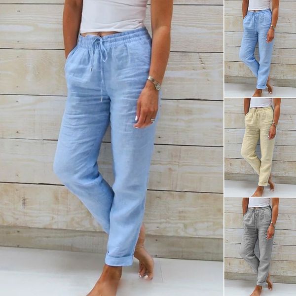 Damen Leinenhose mit Baumwollanteil und elastischem Bund