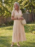 Odelisse | Short Sleeve Eyelet Tiered Midi Dress