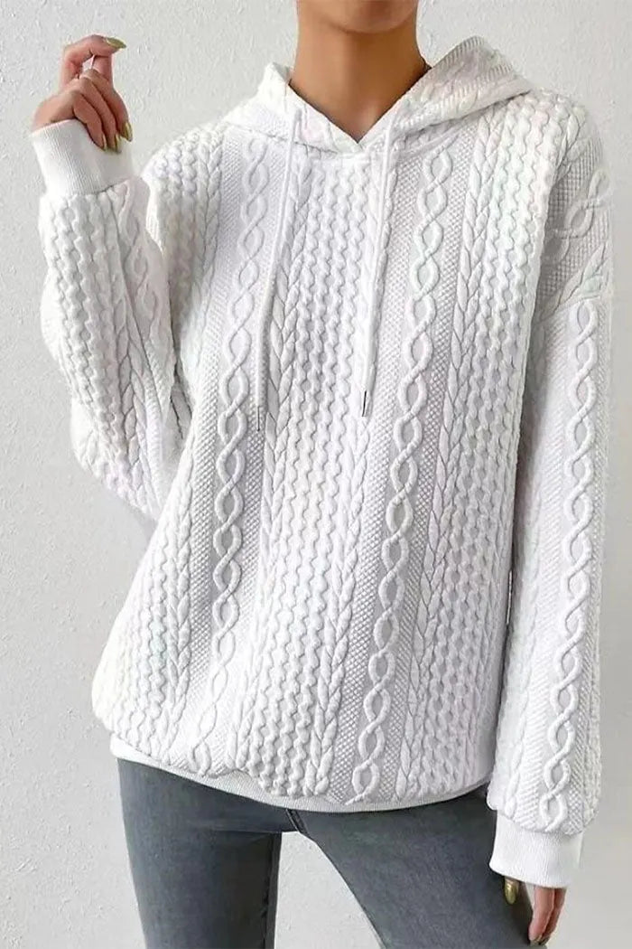 Jacquard Kapuze Schnürung langärmliges lockeres Sweatshirt
