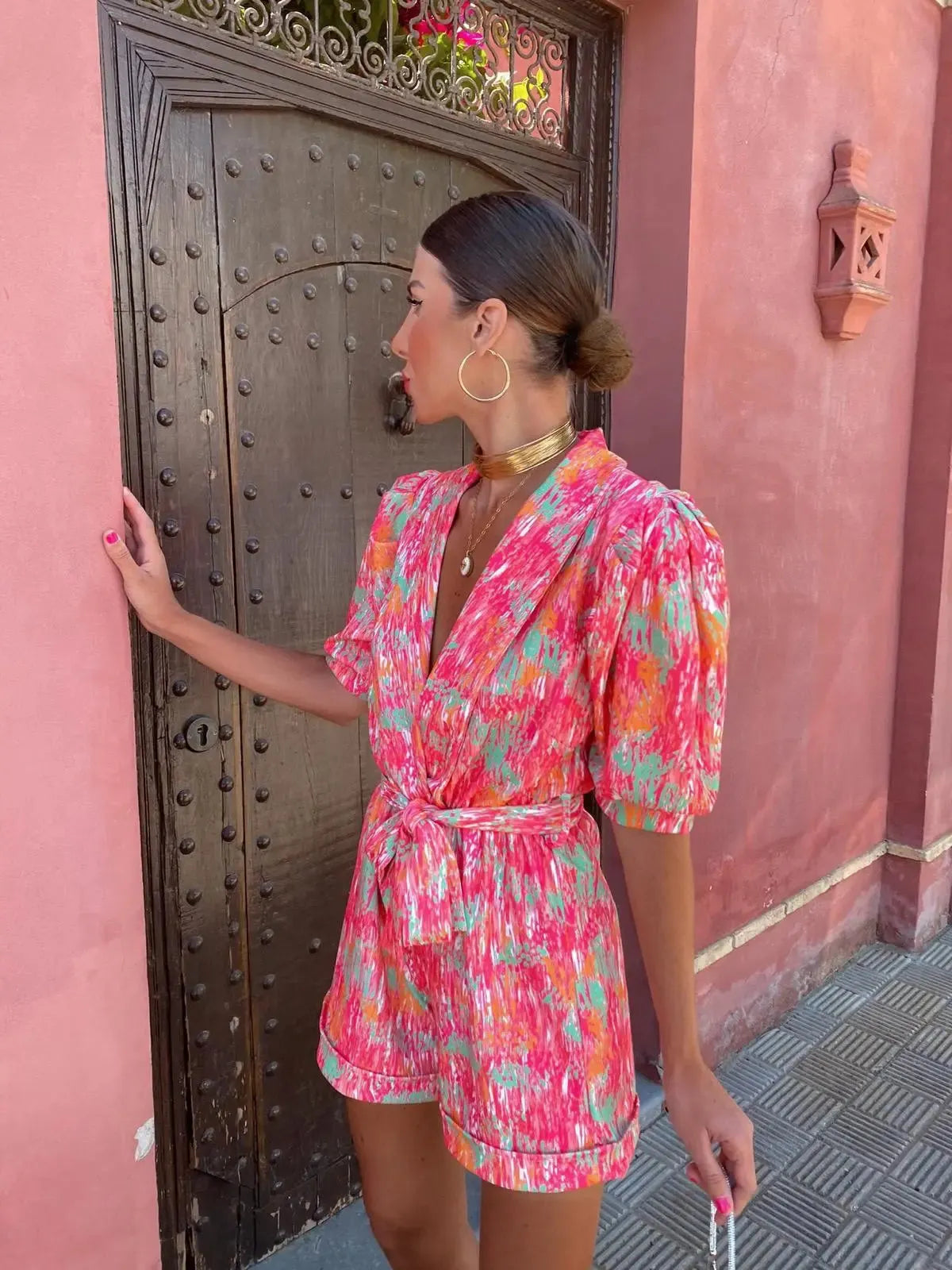 LIVETTE | Dames Zomer Jumpsuit Met V hals & Strik Design
