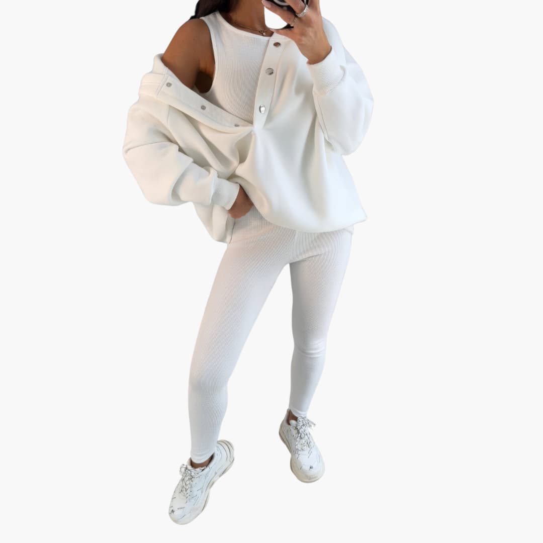 Womenâ€™s Three-Piece Lounge Set with Vest, Long Sleeve Top and Trousers