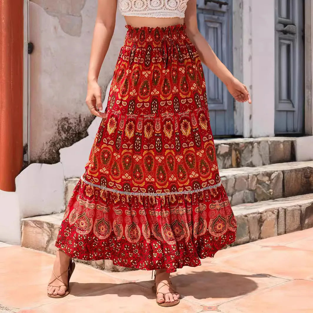 YMKE | Zomerse Maxi Rok Voor Dames Met Boho Print - Elegant, Uniek & Modieus