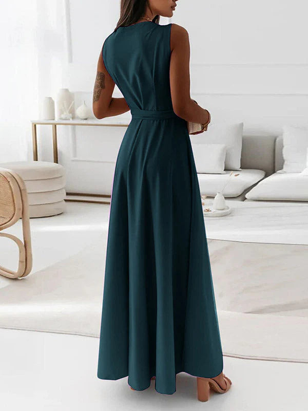 Elegantes Maxikleid fÃ¼r Damen â€“ Ã„rmelloses V-Ausschnitt Abendkleid in Uni-Farben, Langes Kleid fÃ¼r Hochzeit & Sommerfeste