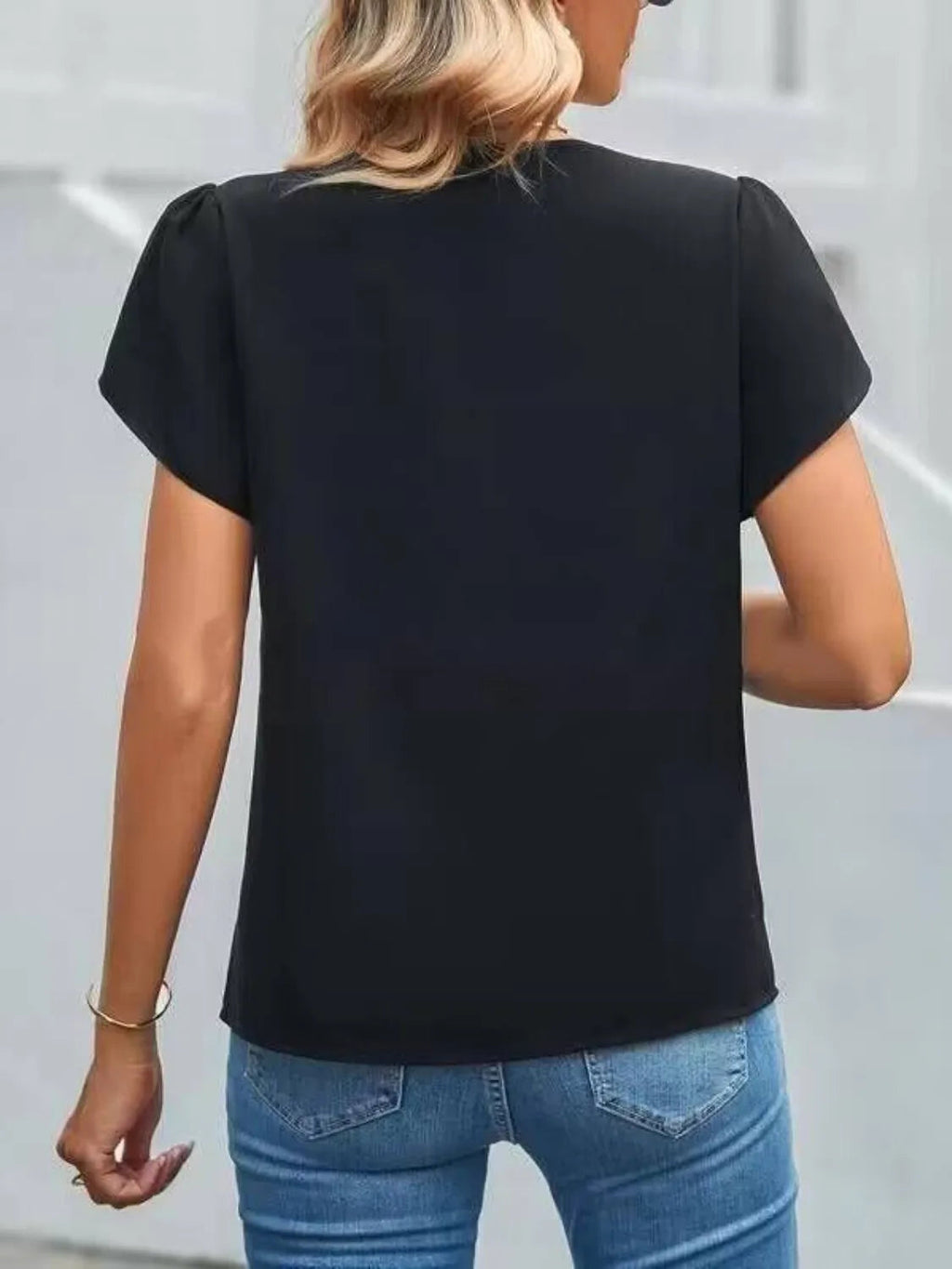 V-Neck Petal Sleeve Blouse