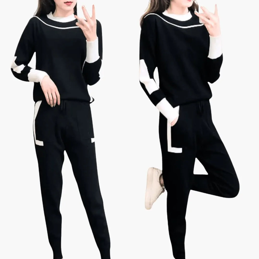 Womenâ€™s Two-Piece Sweater Set with Long Sleeves and High-Neck Collar