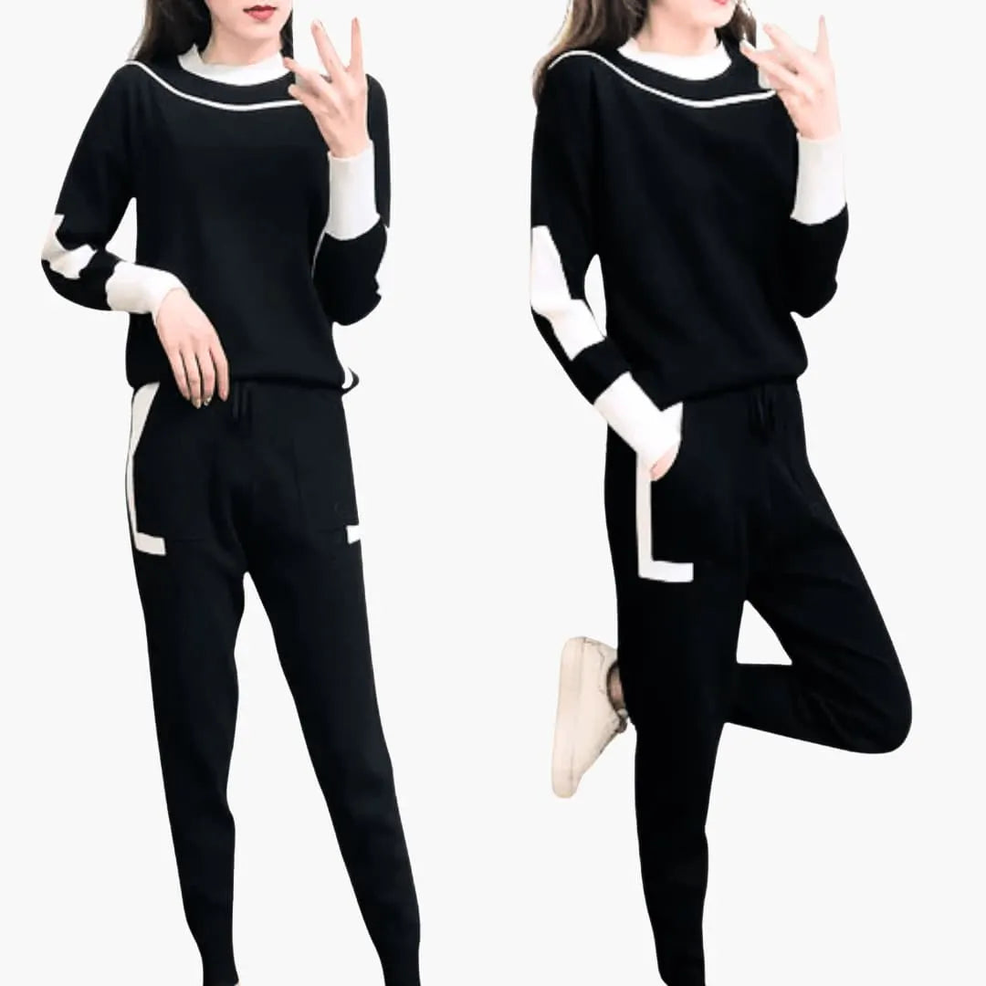 Womenâ€™s Two-Piece Sweater Set with Long Sleeves and High-Neck Collar