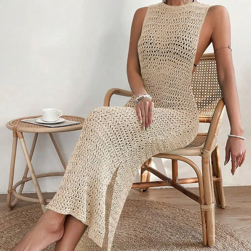Robe longue de plage en maille ajourÃ©e