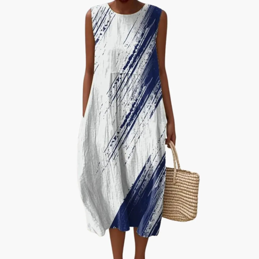 Womenâs Round Neck Sleeveless Midi Dress with Tie-Back
