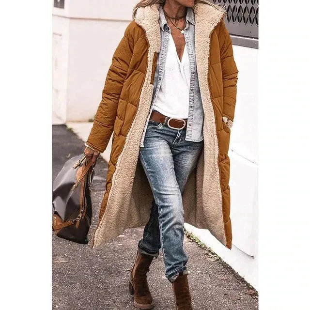 Warm Long Women's Puffer Jacket with Teddy Lining