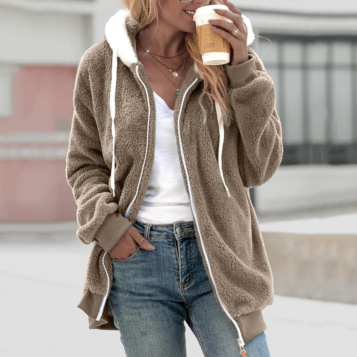 Fleece cardigan Kuscheliger Kapuzenjacke für Frauen