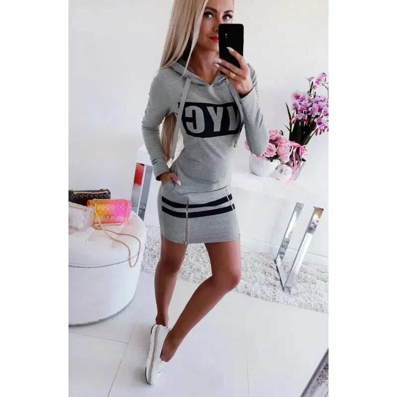Short double zip hooded sweatshirt dress