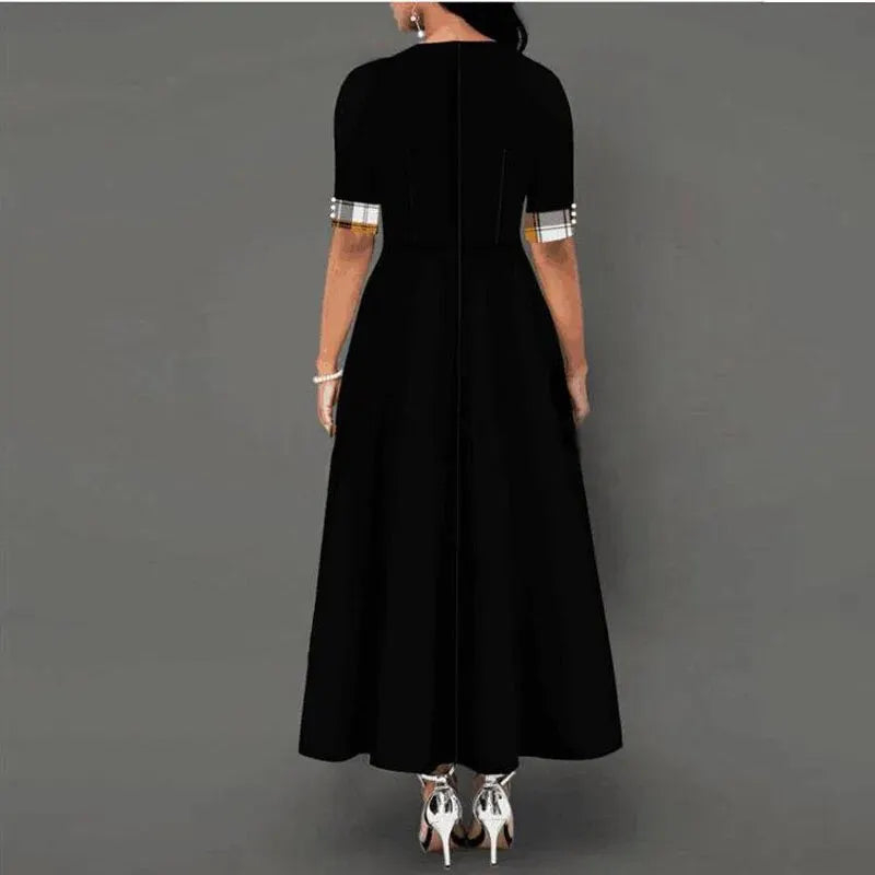 Damen kariertes Kleid mit halben Ärmeln