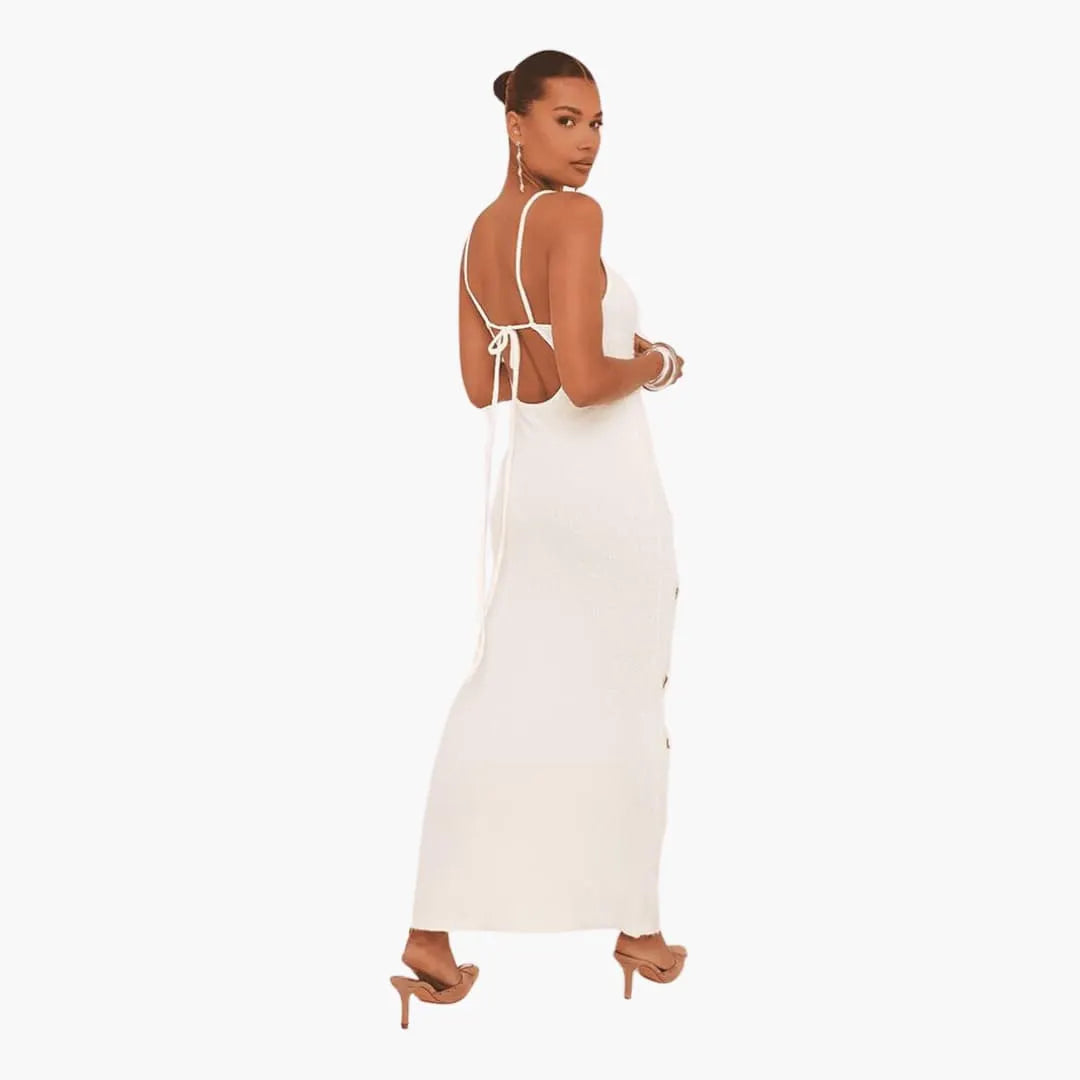 Womenâ€™s Strappy Maxi Dress with Low Neckline and Long Skirt