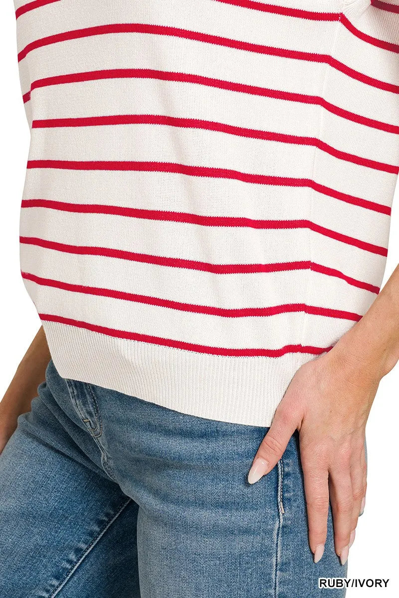 Zenana Viscose Striped Collared Sweater Vest