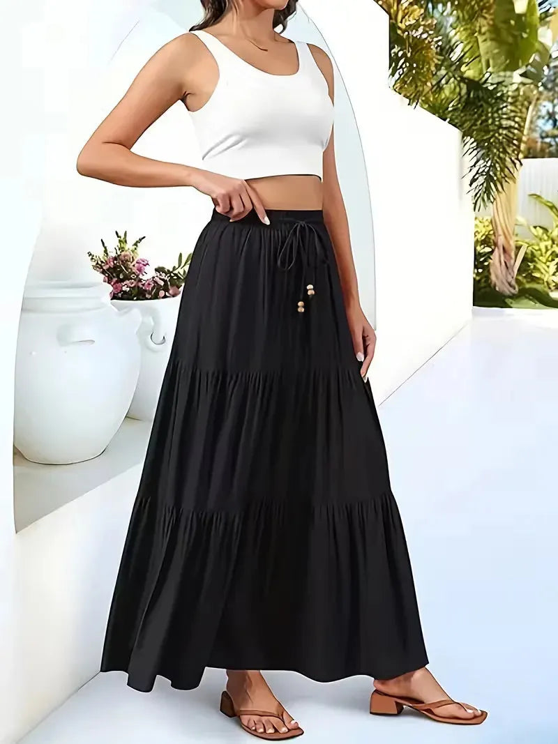 Maxi Skirt for Women with Drawstring and Summer Style