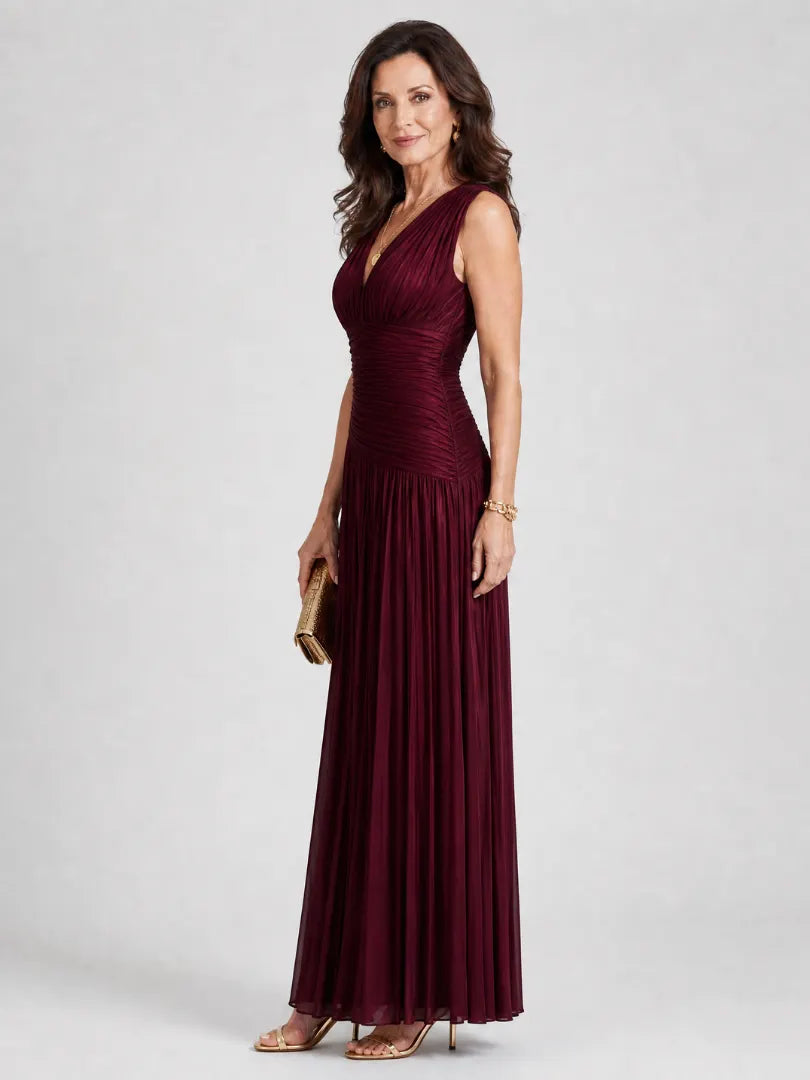 Lemar | Sleeveless Pleated V Neck Midi Dress
