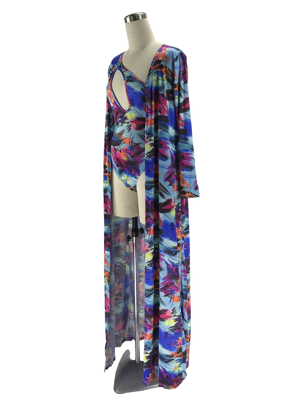 2018 Summer Printed Long Sleeve Cover Up One Shoulder Swimsuit Two Pieces Set