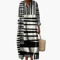 Womenâs V-Neck Long Sleeve Ankle-Length Dress â Monochrome Stripe