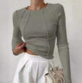 fit langÃ¤rmliges T-Shirt - Damen einfarbiger Split-Pullover mit Strickmuster