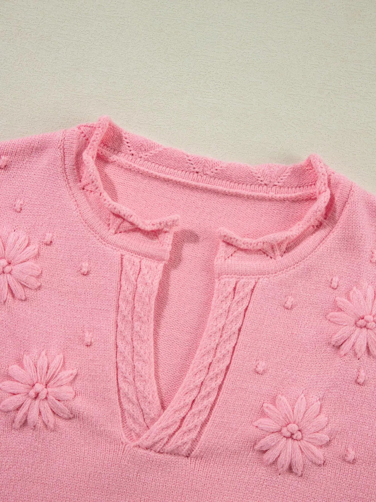 Textured Notched Long Sleeve Sweater